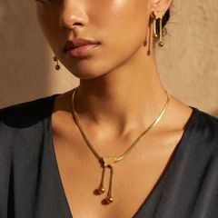Women's Jewelry Set (3 pieces): Sweet and Romantic Tassel Design Frosted Butterfly Stainless Steel Jewelry Set - Necklace & Golden Ball Earrings, Non-Tarnishing Premium Flat Snake Chain, Perfect for Parties and Gifts for Friends, Ideal for Young Women