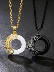 ジュエリー メンズ ネックレス セット 2個セット エンジェル デビル カップル ネックレス ファッション オブシディアン キャッツアイストーン ペンダントネックレスセットのサムネイル