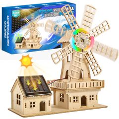 태양광 발전 3D 목제 퍼즐, 태양 풍차 오두막의 DIY 조립 장난감, 교육 과학 공작 키트, 8~15세의 어린이 & 어른용, 창조적인 수제 모델 제작 프로젝트, 자유 연구, 실험 키트 Ju