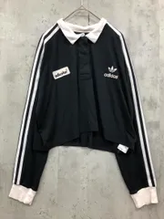 adidas アディダス 襟付き 長袖スリーストライプス Tシャツ sizeOT/ブラック ■■ レディース
