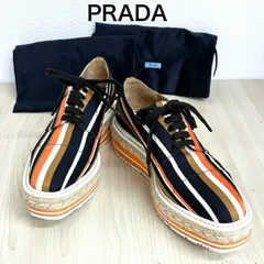 【プラダ PRADA】美品！ストライプ厚底エスパドリーユ 37 ブラック×ホワイト×オレンジ ⭐︎のサムネイル