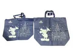 ★未使用★　Disney 上海ディズニーリゾート ショッピングバッグ　ネイビー　ミッキーマウス シンデレラ城　サイズ違い 2個セットのサムネイル