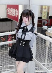 pium フロントホックビスチェ×プリーツスカートセット チャコール