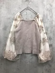 mysty woman ミスティウーマン フローラル刺繍 スリーブニット プルオーバー sizeF/ベージュ ■◇ レディースのサムネイル