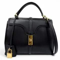美品☆CELINE セリーヌ スモール 16 セーズ サチネイテッドカーフスキン 2WAY ハンドバッグ ショルダーバッグ ブラック 定価616000円のサムネイル