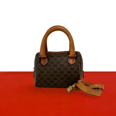 極 美品 CELINE セリーヌ ヴィンテージ マカダム ブラゾン 柄 レザー 本革 2way ミニ ハンドバッグ ショルダーバッグ ブラウン 27727