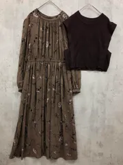美品 mysty woman ミスティウーマン mw070294mp 2点セット ニットベスト ワンピース sizeF/茶×総柄 ■■ レディースのサムネイル