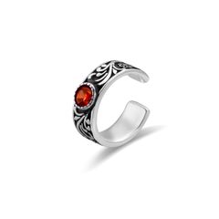 Garnet (January Birthstone) Ear Cuff, Sterling Silver 925, Men's & Women's