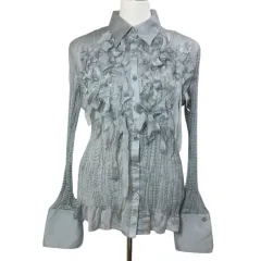 ユキコハナイ YUKIKO HANAI ブラウス シャツ フリル ワッシャー加工 長袖 10 L相当 グレー /Xのサムネイル