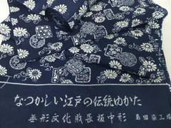 平和屋着物＊夏物　浴衣　反物　着尺　綿絽　無形文化財 長板中形　花唐草　紺地　島田染工場謹製　三越　綿　逸品　未使用　DABH2713zzzのサムネイル