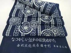 平和屋着物＊夏物　浴衣　反物　着尺　綿絽　無形文化財 長板中形　源氏車間道　紺地　島田染工場　三越　綿　逸品　未使用　DABH2716zzzのサムネイル