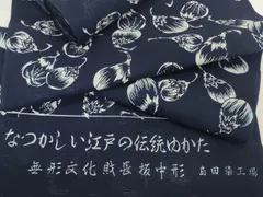 平和屋着物＊夏物　浴衣　反物　着尺　綿絽　無形文化財 長板中形　茄子　紺地　島田染工場謹製　三越扱い　綿　逸品　未使用　DABH2717zzzのサムネイル