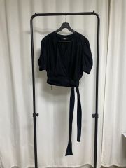 美品△LOVELESSラブレス//ラメストライプブラウス△リネン混 ブラウン