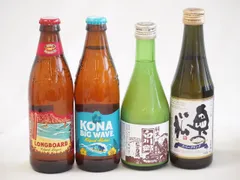 スパークリング日本酒×クラフトビール×地酒4本セット(奥の松 純米大吟醸スパークリング（福島県） 三輪酒造 白川郷純米にごり酒（岐阜県） ロングボードアイランドラガー（アメリカ） ビッグウェーブゴールデンエール（アメリカ）) 290ml×1本 300mlのサムネイル