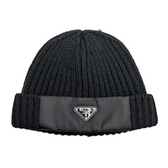 PRADA プラダ ウール Re-Nylon トライアングル ロゴ ビーニー 2HC427_1WTO_F0002 ニットキャップ ニット帽 ブラック メンズ ウィメンズ シルバー金具のサムネイル