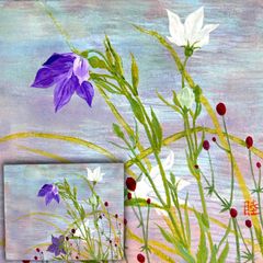[Yugen] Guaranteed authentic. Original price 50,000 yen. Mutsumi Harada, Bellflower Painting, Hand-painted oil on canvas, size 3. Fine art, painting, botanical painting, landscape painting, flower.