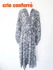crie conforro　クリーコンフォルト　ロンシャンペイズリーワンピース　定価12000円　Sサイズ　ネイビー　ライトグレー　ロング　長袖　おしゃれ　送料込み　6468022のサムネイル