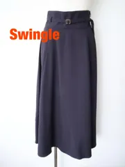Swingle　スウィングル　細ベルト麻調切替フレアスカート　2023年製　Mサイズ　ネイビー　ゴールド　ロング　上品　おしゃれ　美品　送料込み　6468017のサムネイル