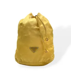 美品　PRADA プラダ 巾着 三角ロゴプレート マルチポーチ　イエロー