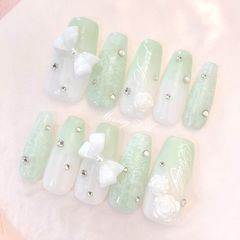 ネイルチップ 量産型 黄緑 ツイード 推しネイル ガーリー - メルカリ