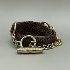 美品　RALPH LAUREN ラルフローレン　ベルト　チェーン　イントレ　編み込み　ゴールド金具　レザー　茶　ブラウン　ヴィンテージ　00s y2kのサムネイル