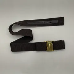 美品　Salvatore Ferragamo サルヴァトーレフェラガモ　ベルト　ヴァラ　リボン　ゴールド金具　ナイロン　茶　ブラウンのサムネイル