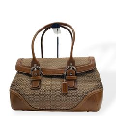 極美品 COACH 7080 ミニシグネチャー フラップサッチェル トートバッグ
