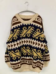 Wool Originals ニット/セーター Large ブラウン ニット その他総柄 ミドル丈 長袖 クルーネック(丸首) メンズ レディース