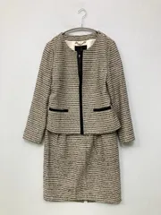 UNTITLED アンタイトル セットアップ 42 グレー ウール・ニット ナイロン ツイード ボーダー柄 ライン柄 シングル レディース