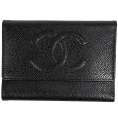 シャネル CHANEL ココマーク 三つ折り財布 キャビアスキン ブラック レディース 【中古】