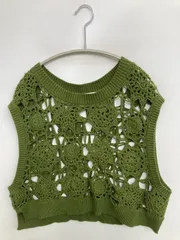 KHALITA ハリータ ベスト L グリーン 花柄・ボタニカル柄 レース レディース
