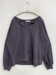 Samansa Mos2 blue サマンサモスモスブルー Tシャツ/カットソー F パープル 無地 長袖 Vネック クルーネック(丸首) レディース