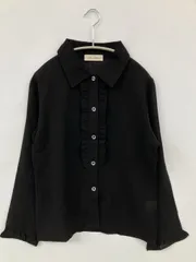 LADIES WEAR シャツ/ブラウス ブラック 無地 フリル ミドル丈 長袖 レギュラーカラー レディース