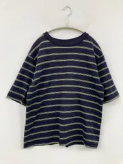 niko and ... ニコアンド Tシャツ/カットソー M ネイビー ボーダー柄 ミドル丈 半袖 クルーネック(丸首) レディース