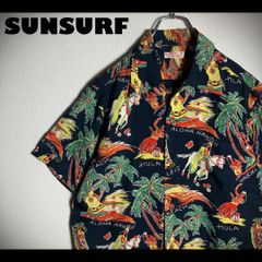 美品】SUNSURF アロハシャツ 半袖 美人画 藤の花 日本庭園 水色 M