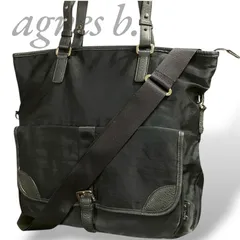 【MY0817】agnes b. アニエスべー 2way トートバッグ ショルダーバッグ ブラック 黒 ナイロン レザー 肩掛け 斜め掛け 大容量のサムネイル