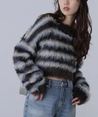 FREE'S MART フリーズマート ニット/セーター FR ブラック ナイロン ニット ボーダー柄 ショート丈 長袖 クルーネック(丸首) レディース