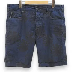 アルマーニ ジーンズ ARMANI JEANS リーフ柄 ショートパンツ 175/82A 青系 ダークブルー ボタンフライ ロールアップ ロゴ ラベルのサムネイル