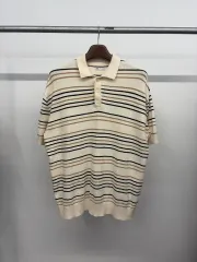 (100-105) メンズ ザラ オーバーサイズ ストライプ 半袖 カラ Tシャツ