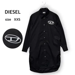 ディーゼル DIESEL 綿100% コットン シャツワンピース ロングシャツ チュニック オーバルD 前開き ロング丈 長袖 ブラック 黒 XXS スタイリッシュ カジュアル ワンポイント ロゴ 刺繍 美品のサムネイル