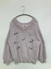 Pinklatte ピンクラテ ニット/セーター M パープル ビジュー 刺繍 ミドル丈 長袖 Vネック レディースのサムネイル