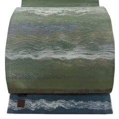 【美品】 袋帯 逸品 龍村晋 落款 雲 箔 灰緑 六通 正絹 【中古】のサムネイル