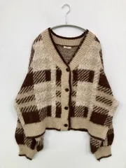 apre jour アプレジュール カーディガン/ボレロ F ベージュ ニット チェック柄 ショート丈 長袖 レディースのサムネイル