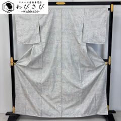 名古屋帯 紬 絞り柄 木に止まる木菟 枝葉模様 卯の花鼠色 長尺 O-6286