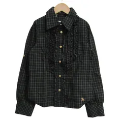 ポンポネット 長袖シャツ トップス チェック柄 フリル 日本製 未使用品 キッズ 女の子用 S(140)サイズ ブラック pom ponetteのサムネイル