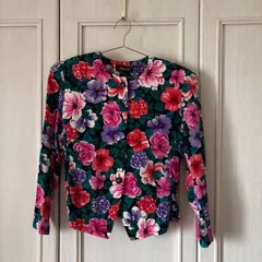 4 シルク　絹　SILK　レトロ　ブラウス シャツ トップス　レディース　blouse　shirt　Tops　ladies 花柄 総柄　長袖のサムネイル