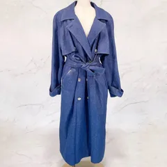 美品　LEONARD レオナール　シルクデニム　トレンチコート　キルティングライナー　花柄　フラワー　銀ボタン　ロゴ刻印　ベルト　ベルテッド　インディゴ　11ARサイズのサムネイル