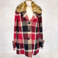 美品　BLUE LABEL CRESTBRIDGE ブルーレーベルクレストブリッジ　2WAY コート クレストブリッジチェック ウール　ナイロン　フェイクファー　38サイズのサムネイル