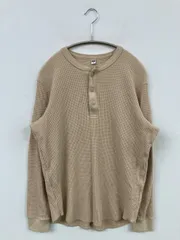 UNIQLO ユニクロ Tシャツ/カットソー M ベージュ 無地 ブランドロゴ ミドル丈 長袖 ヘンリーネック クルーネック(丸首) メンズ