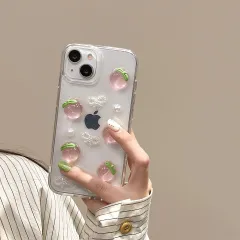 iphone 15 用 ケース もも リボン 立体 キラキラ ラメ クリア 韓国 かわいい いphoneケース 人気スマホケース デコ ストラップホール付き おしゃれ ランキング シンプル 透明 薄型 アイフォンケース TPU 携帯カバーのサムネイル